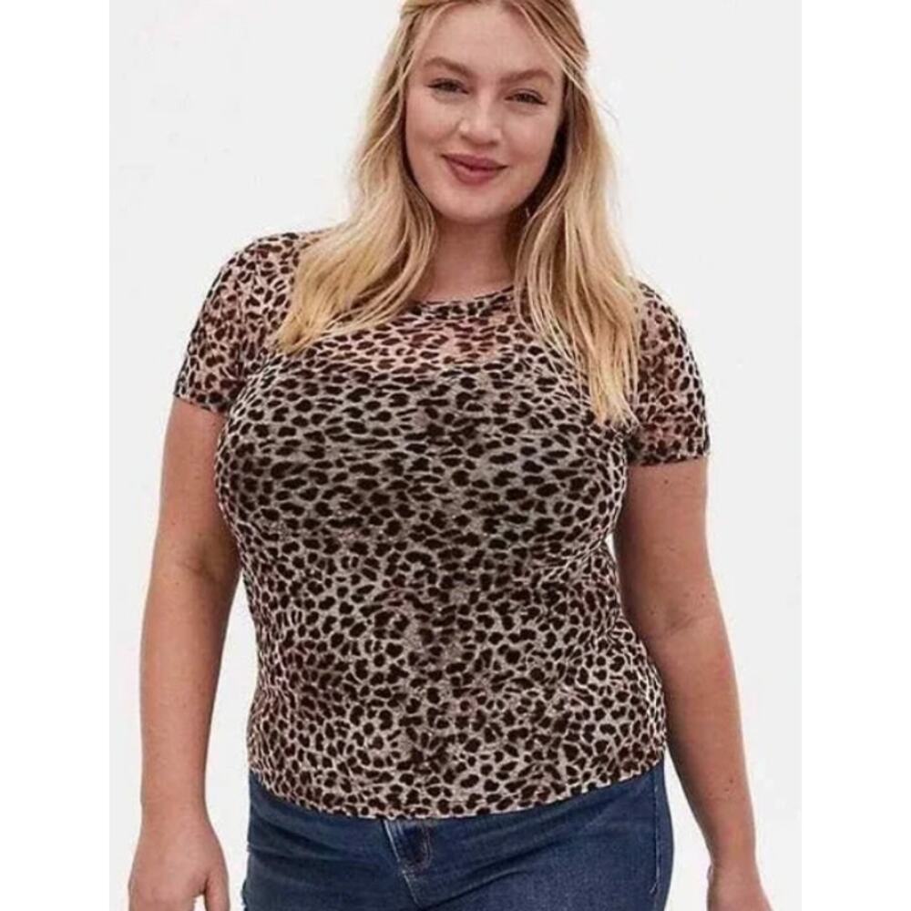 NEW TORRID 3 Leopard Mesh Tee Plus Size 3X‎ Sheer Top Blouse Layer Sexy Cheetah
